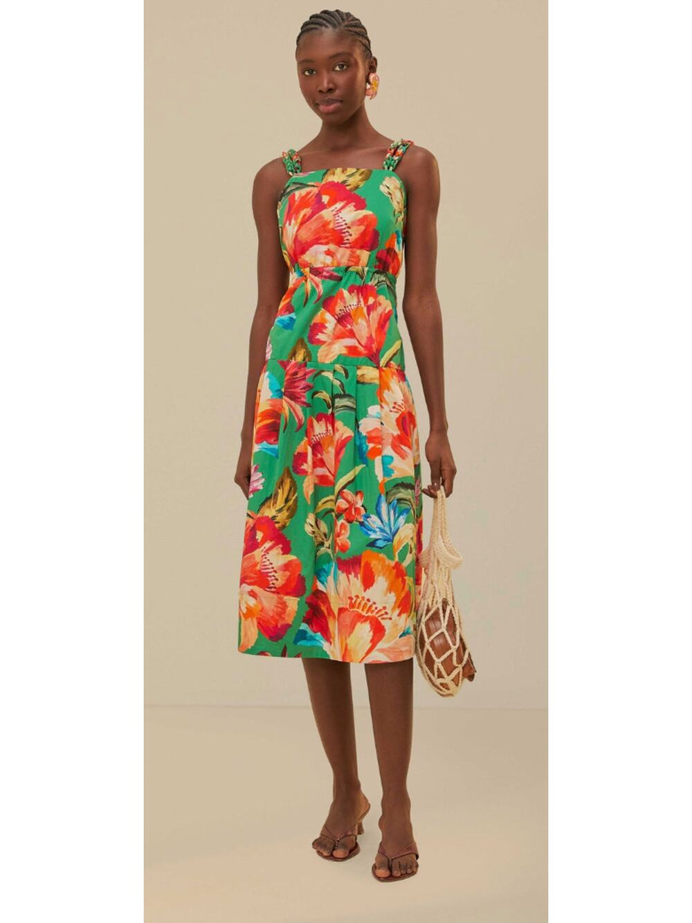 Farm Rio NEW Green Tropicart Sleeveless Midi Dress, Med